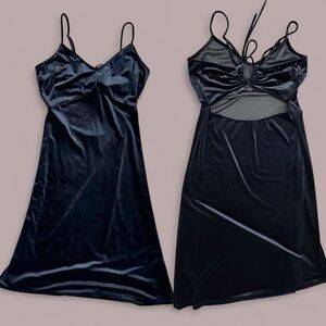 AVEC LES FILLES Black Velvet Strapy Tie Open Back Dress Size L